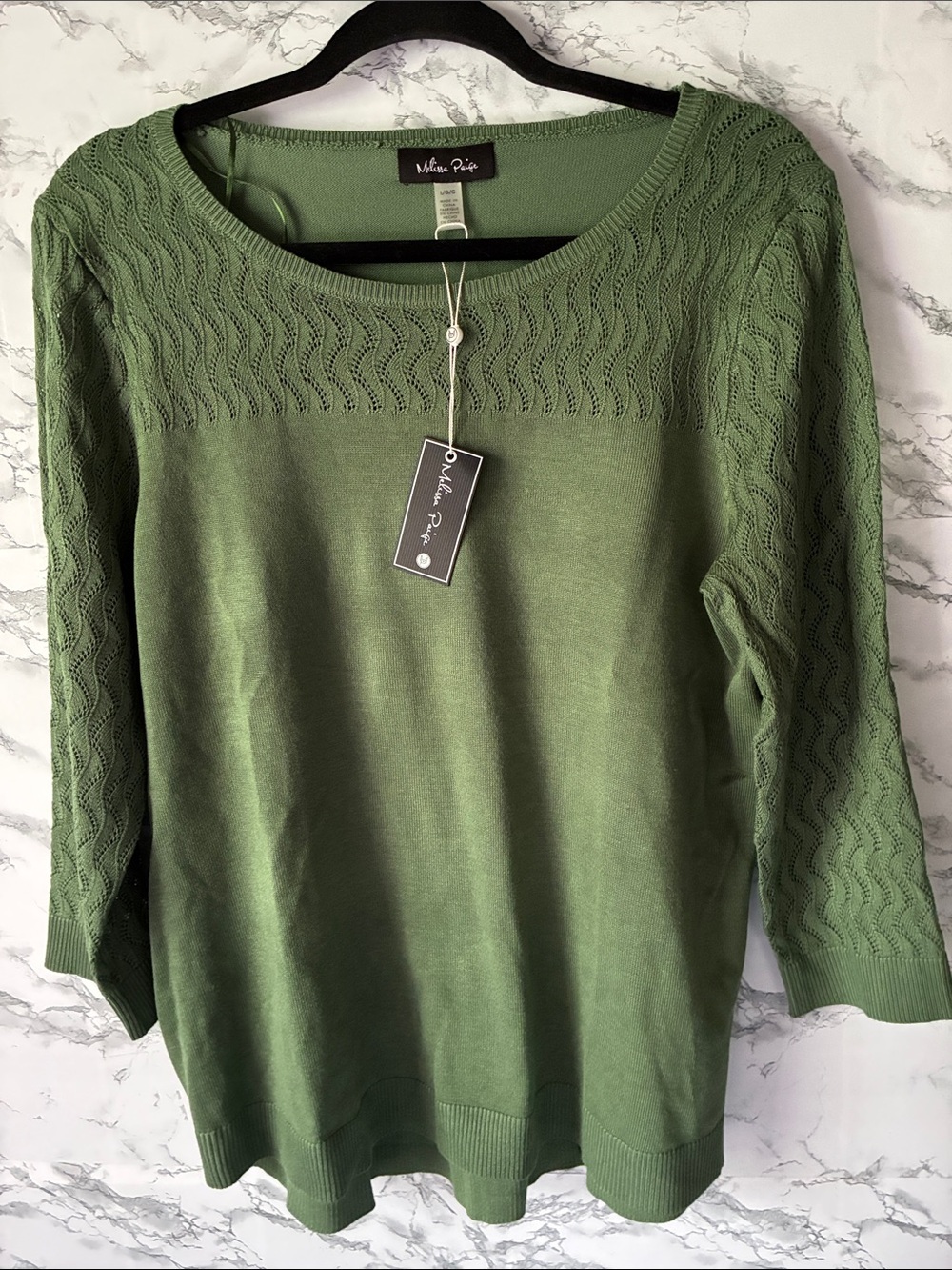 Melissa Paige L NWT Green Scoop Neck Knit Sweater